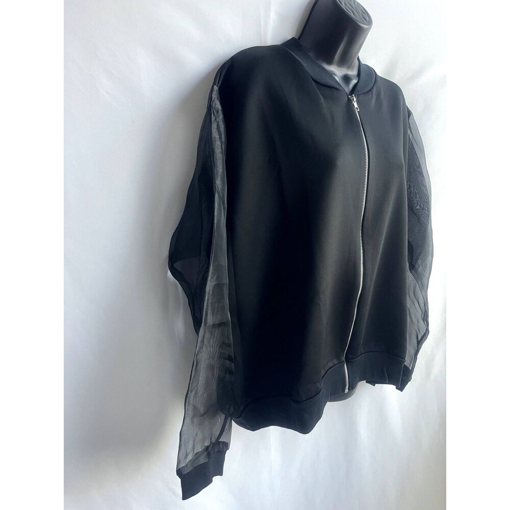 Boohoo NWT Black Full Zip Organza Mesh Sleeve Bomber Black Plus Size 20 Basics - Picture 3 of 12